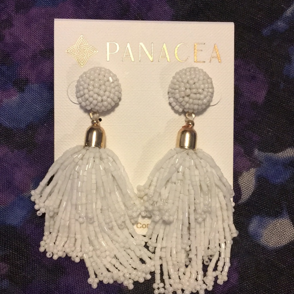 Panacea White Beaded Tassel Earrings